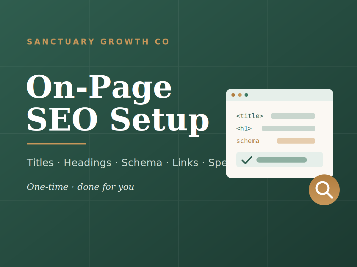 On-Page SEO Setup for spas and salons — Sanctuary Growth Co